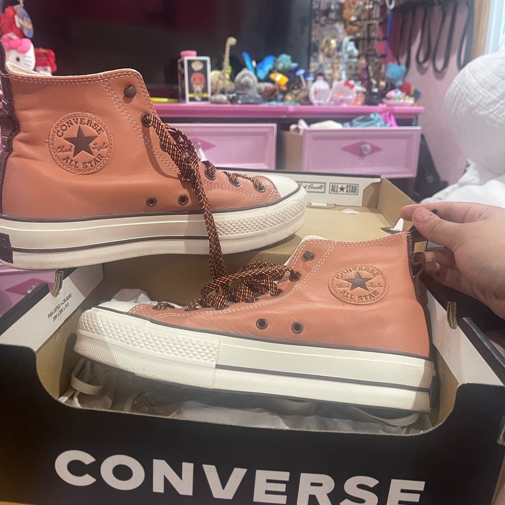 Converse Women’s High Top Sneakers in Peachy Pink Leather